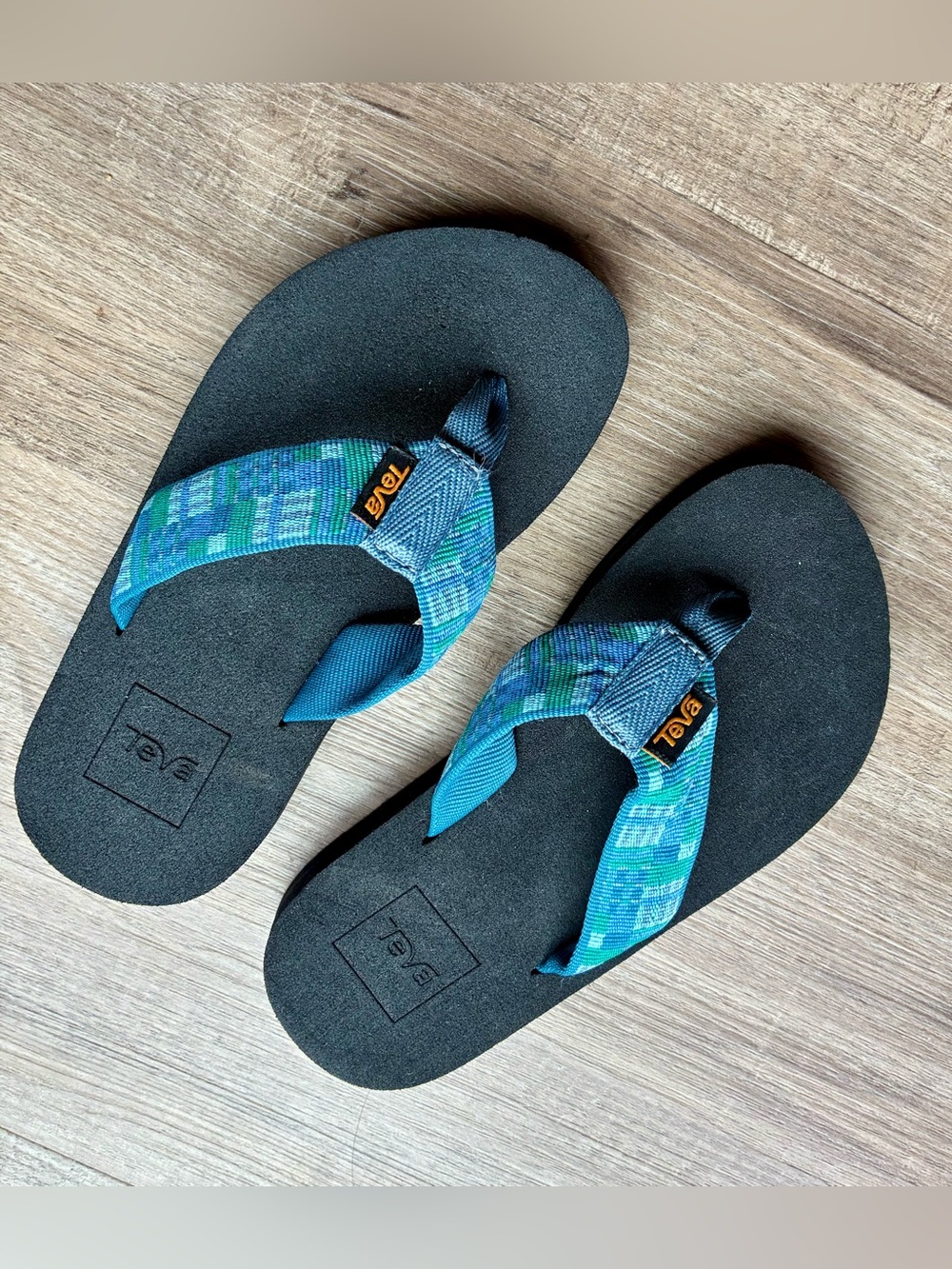 Teva Teal & Blue Patterned Strap Flip Flops